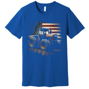 Farmer Tractors Usa Flag Patriotic Farming Gift Premium T-Shirt