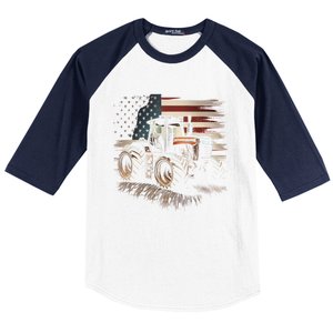 Farmer Tractors Usa Flag Patriotic Farming Gift Baseball Sleeve Shirt