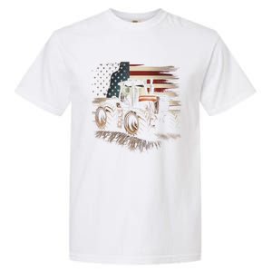 Farmer Tractors Usa Flag Patriotic Farming Gift Garment-Dyed Heavyweight T-Shirt