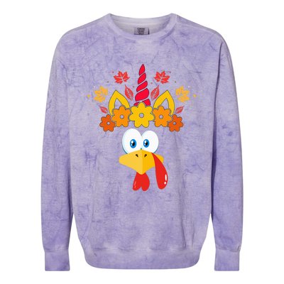 Funny Turkey Unicorn Face  Thanksgiving Colorblast Crewneck Sweatshirt