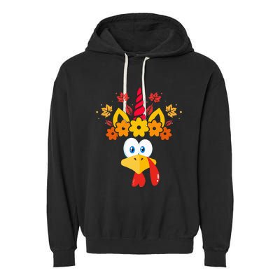 Funny Turkey Unicorn Face  Thanksgiving Garment-Dyed Fleece Hoodie