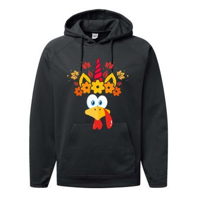 Funny Turkey Unicorn Face  Thanksgiving Performance Fleece Hoodie