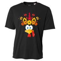 Funny Turkey Unicorn Face  Thanksgiving Cooling Performance Crew T-Shirt