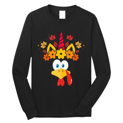 Funny Turkey Unicorn Face  Thanksgiving Long Sleeve Shirt