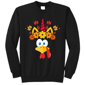 Funny Turkey Unicorn Face  Thanksgiving Sweatshirt