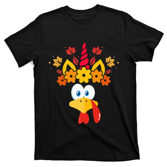 Funny Turkey Unicorn Face  Thanksgiving T-Shirt