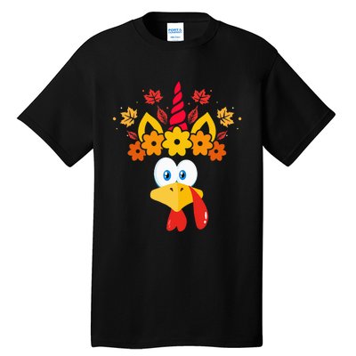 Funny Turkey Unicorn Face  Thanksgiving Tall T-Shirt