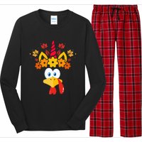 Funny Turkey Unicorn Face  Thanksgiving Long Sleeve Pajama Set