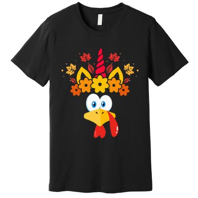 Funny Turkey Unicorn Face  Thanksgiving Premium T-Shirt