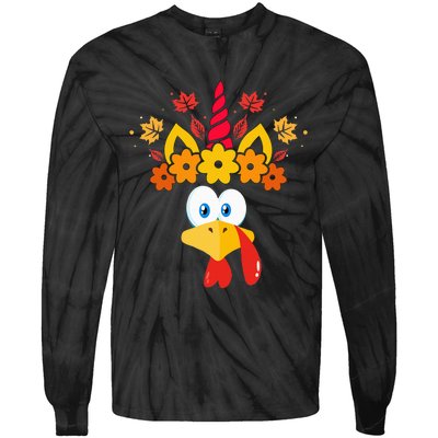 Funny Turkey Unicorn Face  Thanksgiving Tie-Dye Long Sleeve Shirt