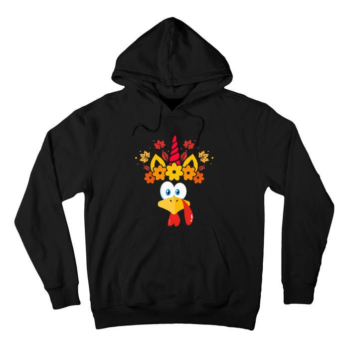 Funny Turkey Unicorn Face  Thanksgiving Tall Hoodie