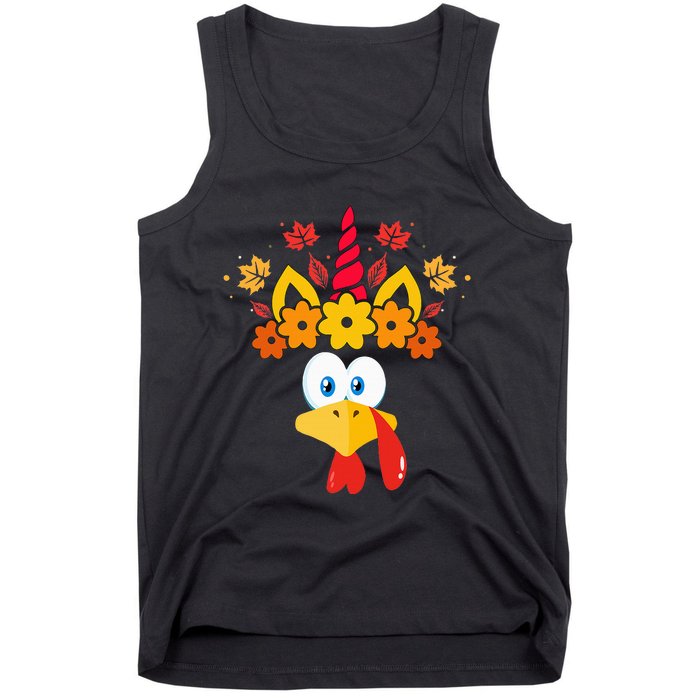 Funny Turkey Unicorn Face  Thanksgiving Tank Top