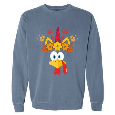 Funny Turkey Unicorn Face  Thanksgiving Garment-Dyed Sweatshirt