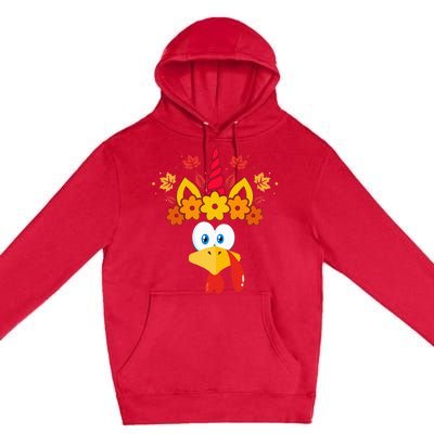 Funny Turkey Unicorn Face  Thanksgiving Premium Pullover Hoodie