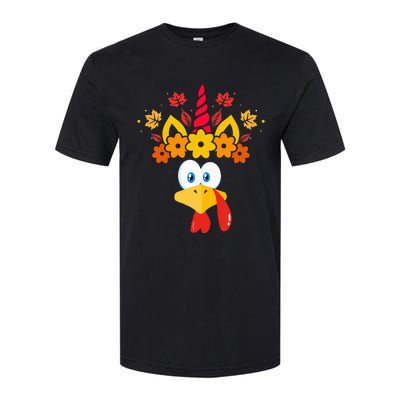 Funny Turkey Unicorn Face  Thanksgiving Softstyle® CVC T-Shirt