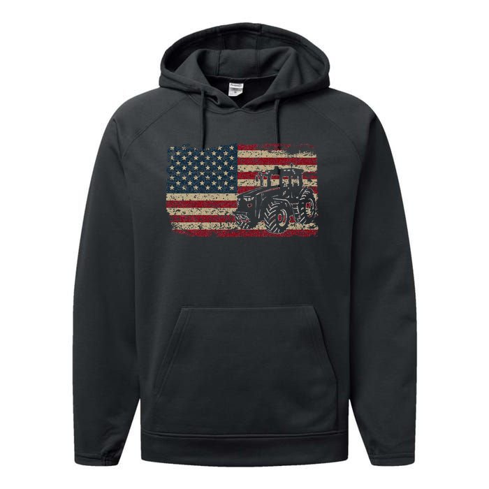 Farm Tractors USA Flag Patriotic Farming Gift Performance Fleece Hoodie