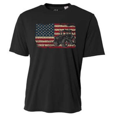 Farm Tractors USA Flag Patriotic Farming Gift Cooling Performance Crew T-Shirt