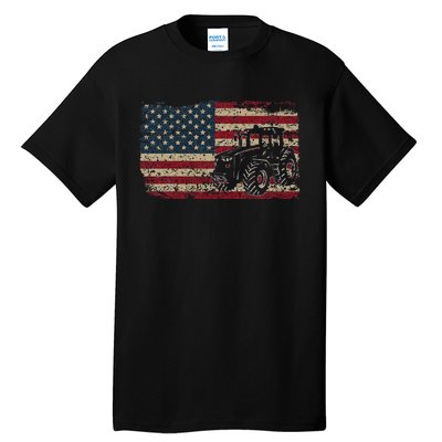 Farm Tractors USA Flag Patriotic Farming Gift Tall T-Shirt