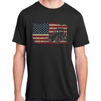 Farm Tractors USA Flag Patriotic Farming Gift Adult ChromaSoft Performance T-Shirt