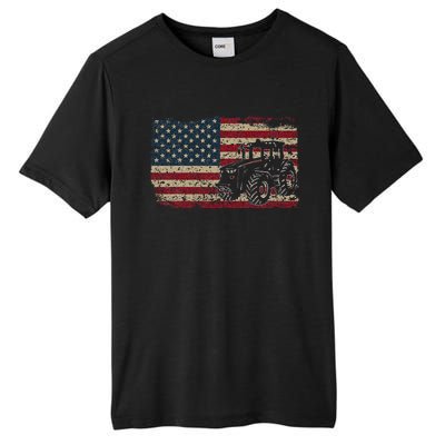 Farm Tractors USA Flag Patriotic Farming Gift Tall Fusion ChromaSoft Performance T-Shirt