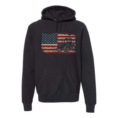 Farm Tractors USA Flag Patriotic Farming Gift Premium Hoodie