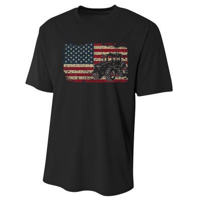 Farm Tractors USA Flag Patriotic Farming Gift Performance Sprint T-Shirt