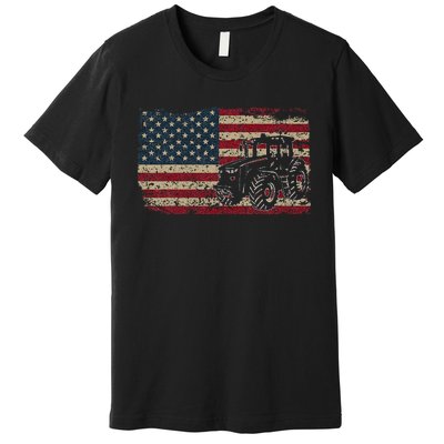 Farm Tractors USA Flag Patriotic Farming Gift Premium T-Shirt