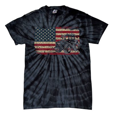 Farm Tractors USA Flag Patriotic Farming Gift Tie-Dye T-Shirt