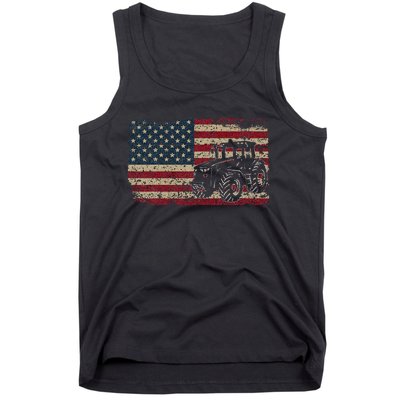 Farm Tractors USA Flag Patriotic Farming Gift Tank Top