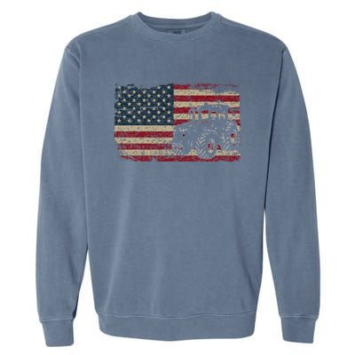 Farm Tractors USA Flag Patriotic Farming Gift Garment-Dyed Sweatshirt