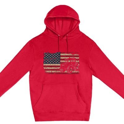 Farm Tractors USA Flag Patriotic Farming Gift Premium Pullover Hoodie