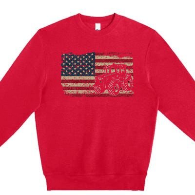 Farm Tractors USA Flag Patriotic Farming Gift Premium Crewneck Sweatshirt