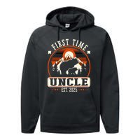 First Time Uncle Est 2025 For New Dad Funny Fathers Day Performance Fleece Hoodie