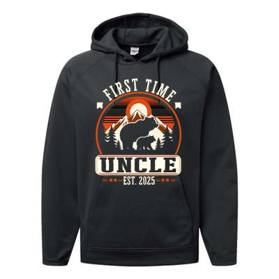 First Time Uncle Est 2025 For New Dad Funny Fathers Day Performance Fleece Hoodie