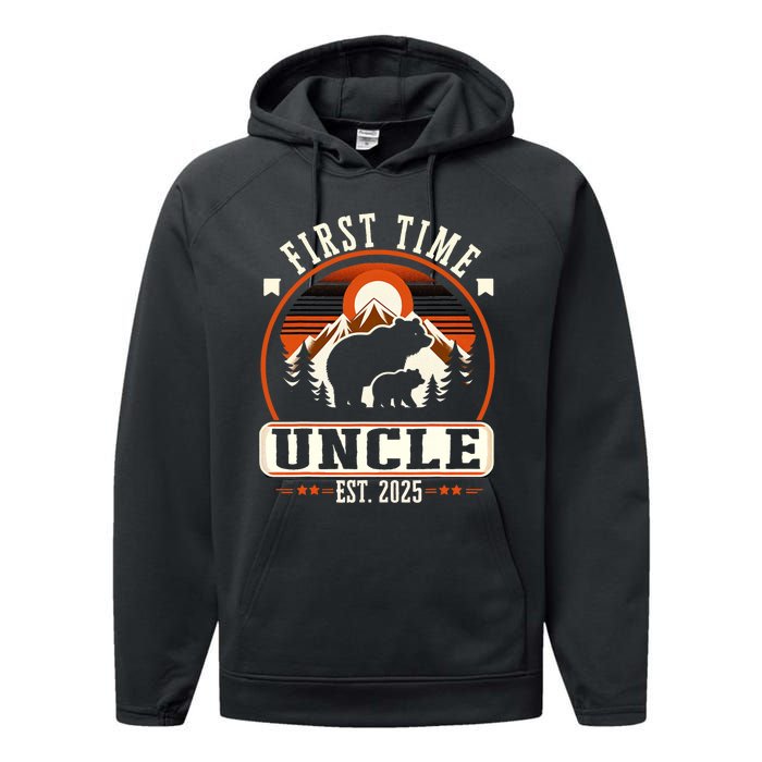 First Time Uncle Est 2025 For New Dad Funny Fathers Day Performance Fleece Hoodie