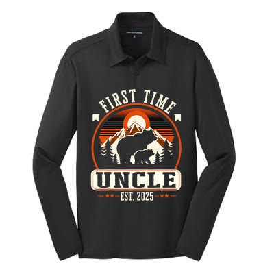 First Time Uncle Est 2025 For New Dad Funny Fathers Day Silk Touch Performance Long Sleeve Polo