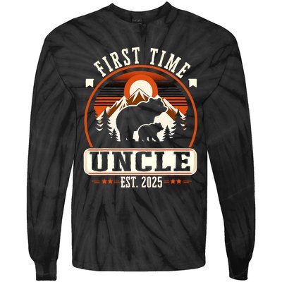 First Time Uncle Est 2025 For New Dad Funny Fathers Day Tie-Dye Long Sleeve Shirt