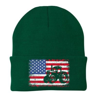 Farm Tractors USA Flag Patriotic Farming Gift Knit Cap Winter Beanie