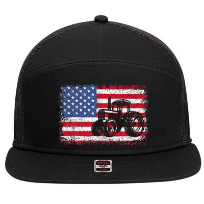 Farm Tractors USA Flag Patriotic Farming Gift 7 Panel Mesh Trucker Snapback Hat