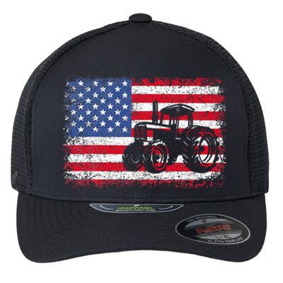 Farm Tractors USA Flag Patriotic Farming Gift Flexfit Unipanel Trucker Cap