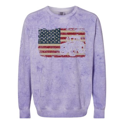 Farm Tractors USA Flag Patriotic Farming Gift Colorblast Crewneck Sweatshirt