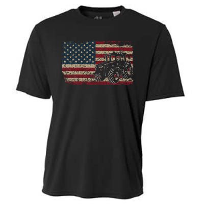 Farm Tractors USA Flag Patriotic Farming Gift Cooling Performance Crew T-Shirt