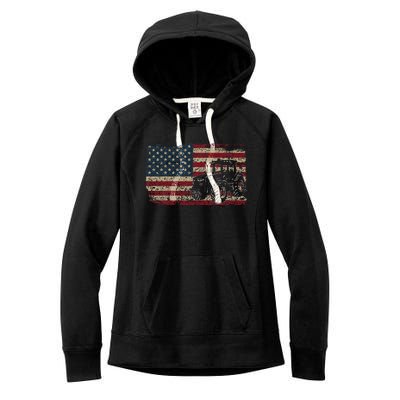 Farm Tractors USA Flag Patriotic Farming Gift Women's Fleece Hoodie