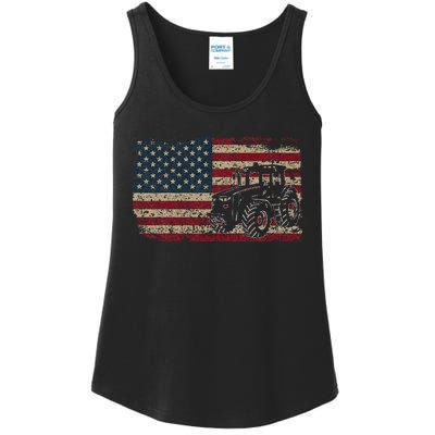 Farm Tractors USA Flag Patriotic Farming Gift Ladies Essential Tank