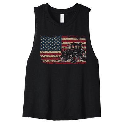 Farm Tractors USA Flag Patriotic Farming Gift Women's Racerback Cropped Tank