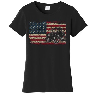 Farm Tractors USA Flag Patriotic Farming Gift Women's T-Shirt