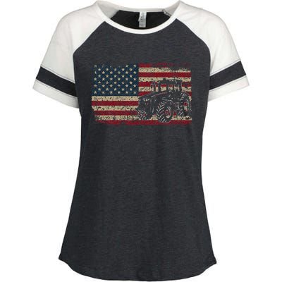 Farm Tractors USA Flag Patriotic Farming Gift Enza Ladies Jersey Colorblock Tee