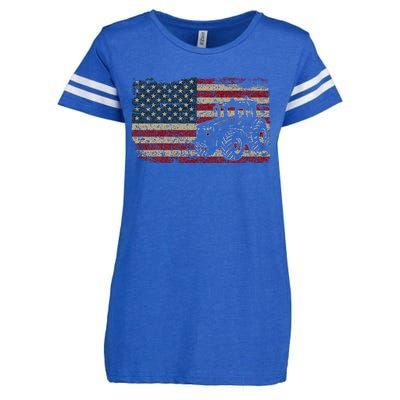 Farm Tractors USA Flag Patriotic Farming Gift Enza Ladies Jersey Football T-Shirt