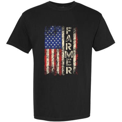 Farmer Tractors USA American Flag Patriotic Farming Garment-Dyed Heavyweight T-Shirt