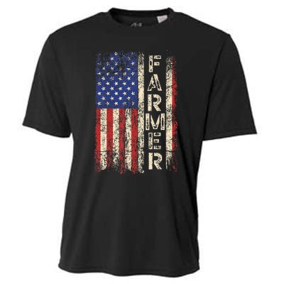 Farmer Tractors USA American Flag Patriotic Farming Cooling Performance Crew T-Shirt